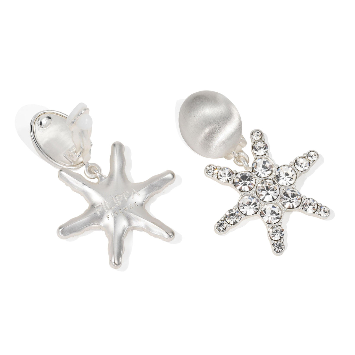 “Stella Clips” - Silver-plated star clip earrings with sparkling crystals