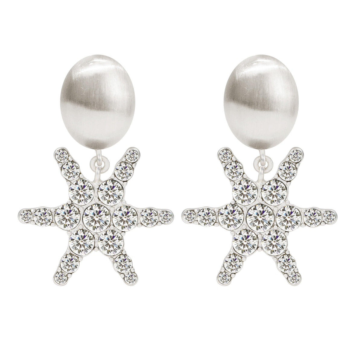 “Stella Clips” - Silver-plated star clip earrings with sparkling crystals